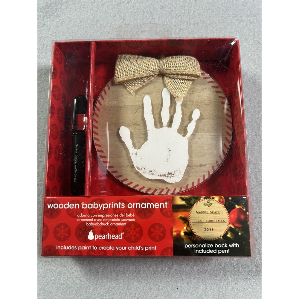 Pearhead Wooden First Christmas Baby Hand Or Foot Prints‎ Ornament Double Sided
